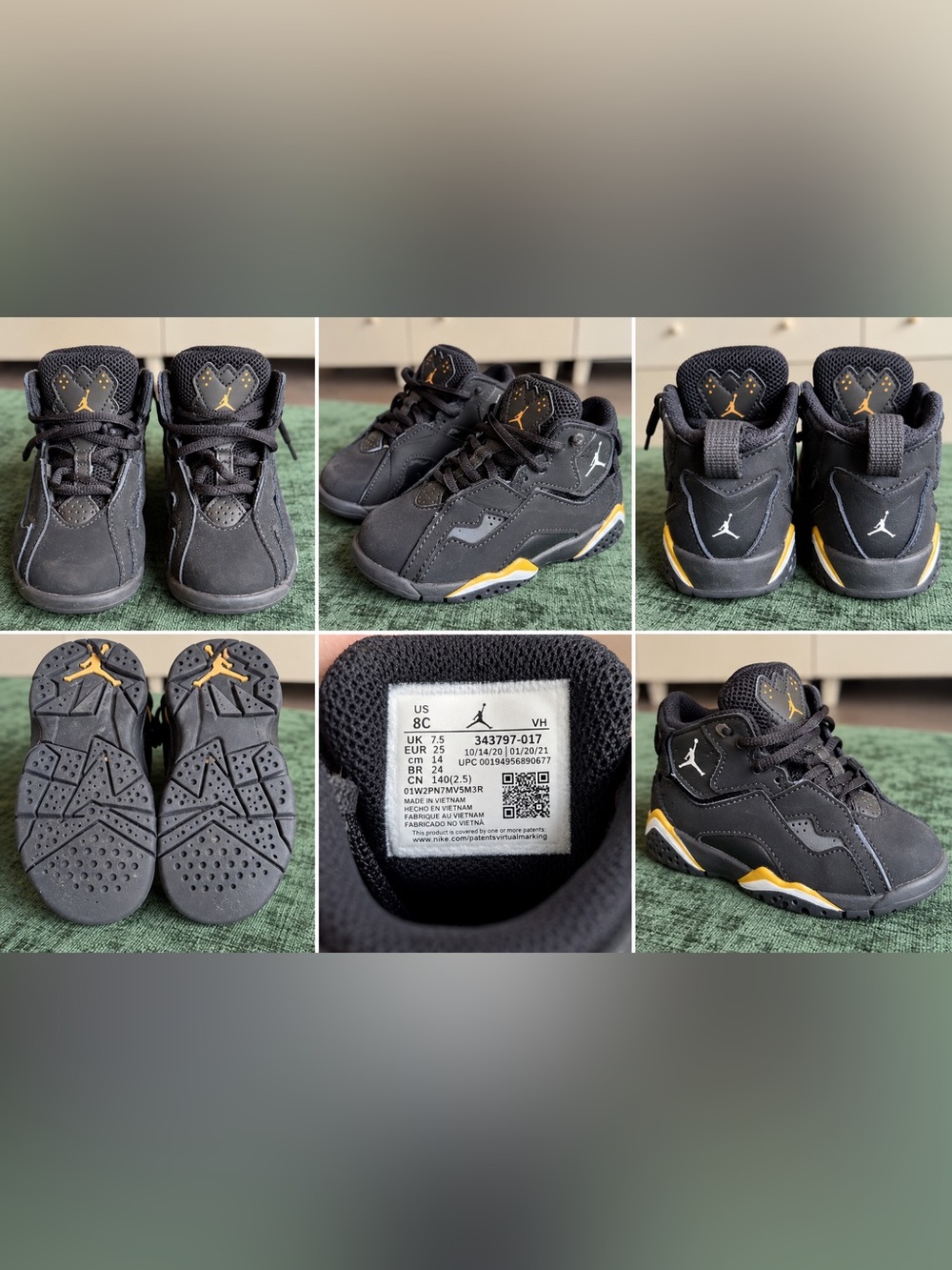 Jordan Kids' Black and Yellow Mid-Top Sneakers